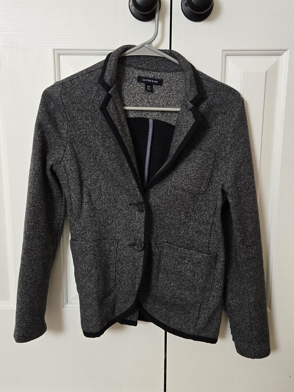 Lands' End Women's Charcoal Tweed Blazer with Black Trim